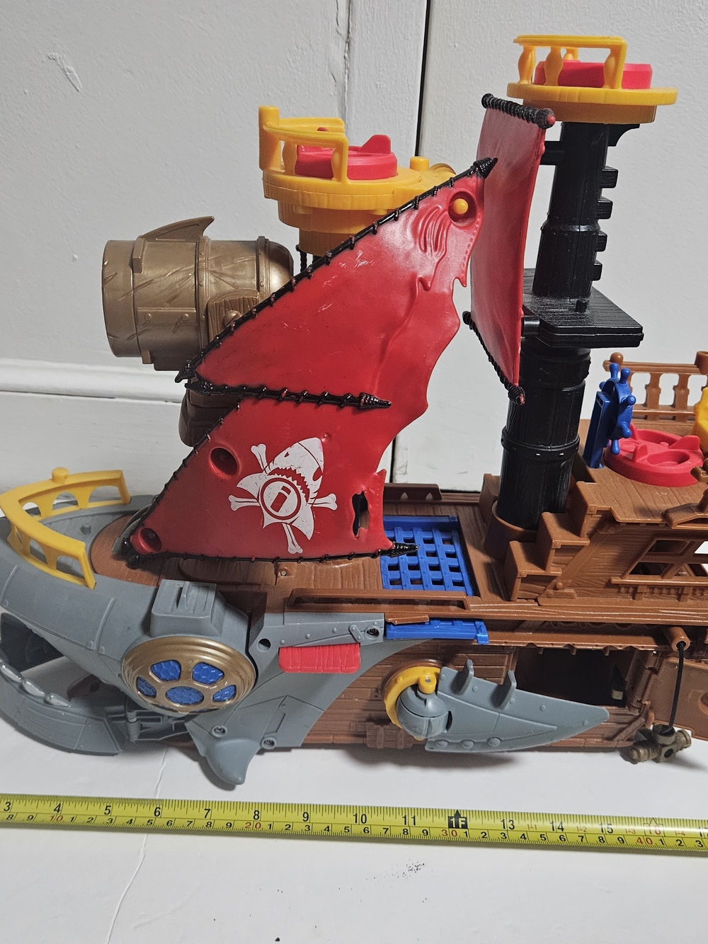 Kids Shark Bite Pirate Ship Playset with Red Sail